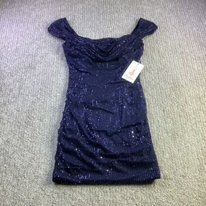 Fashion Class and Fashion Sequin Cowl Neck Bodycon Mini Dress Blue Size 4‎